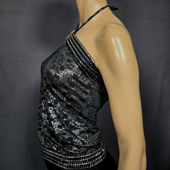 Y2K Black Silver Halter Top Womens Size S Metallic Trashy Mcbling 2000s - Picture 4 of 8